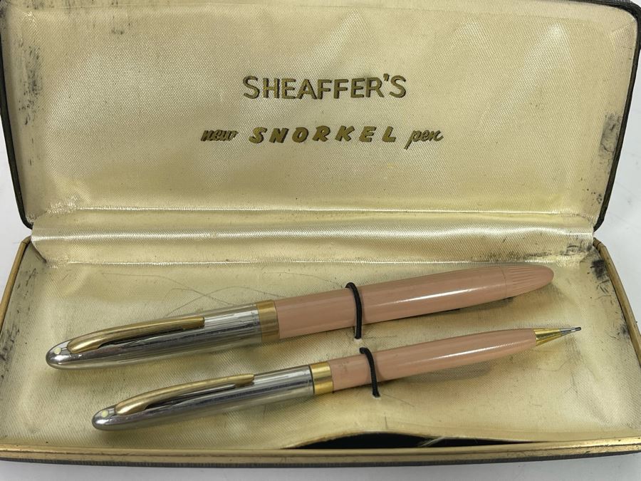 Vintage Sheaffer’s Snorkel Fountain Pen With 14K Nib And Mechanical Pencil Set In Pink