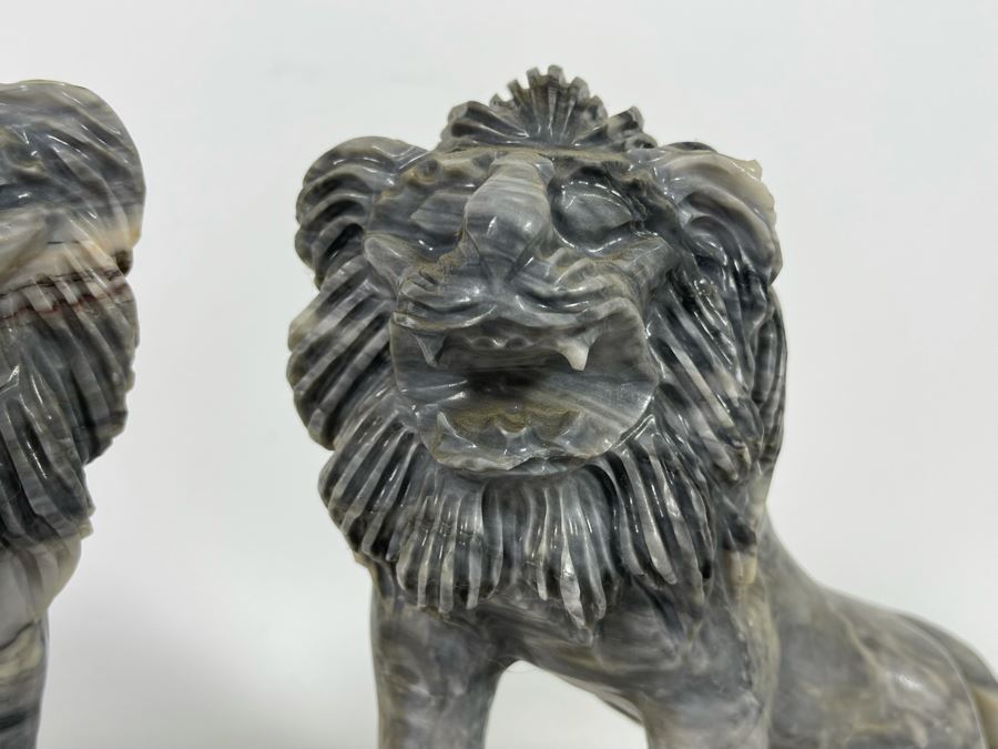 Pair Of Carved Stone Foo Dogs From Da Nang Vietnam (China Beach) 7W X 2.5D X 7.5H [Photo 9]