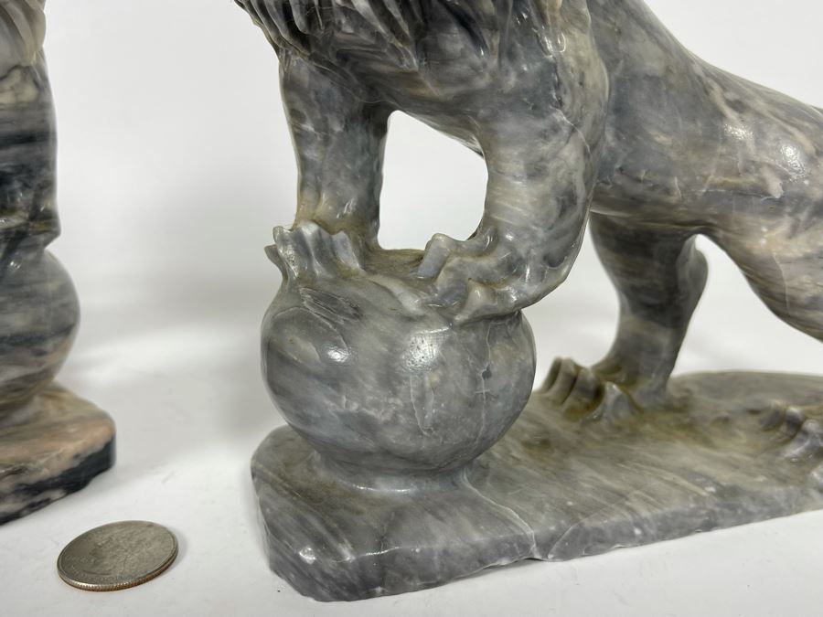 Pair Of Carved Stone Foo Dogs From Da Nang Vietnam (China Beach) 7W X 2.5D X 7.5H [Photo 10]