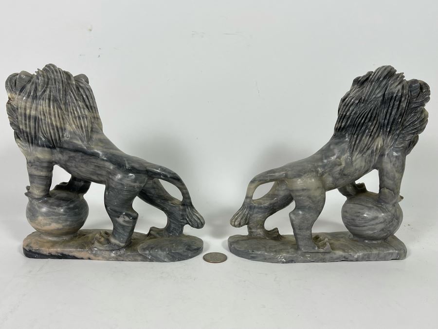 Pair Of Carved Stone Foo Dogs From Da Nang Vietnam (China Beach) 7W X 2.5D X 7.5H [Photo 16]