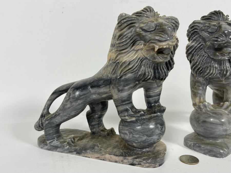 Pair Of Carved Stone Foo Dogs From Da Nang Vietnam (China Beach) 7W X 2.5D X 7.5H [Photo 12]