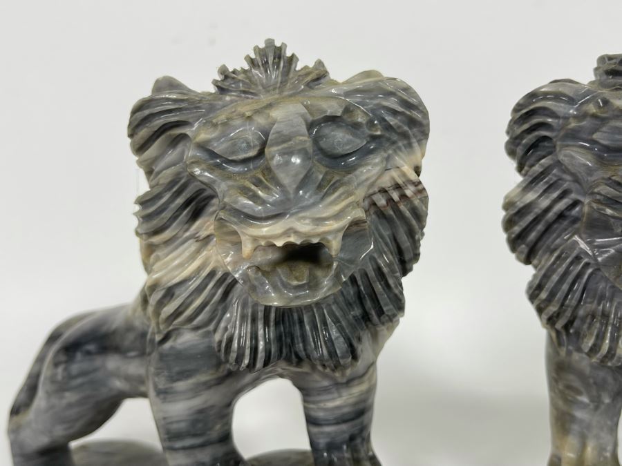 Pair Of Carved Stone Foo Dogs From Da Nang Vietnam (China Beach) 7W X 2.5D X 7.5H [Photo 8]