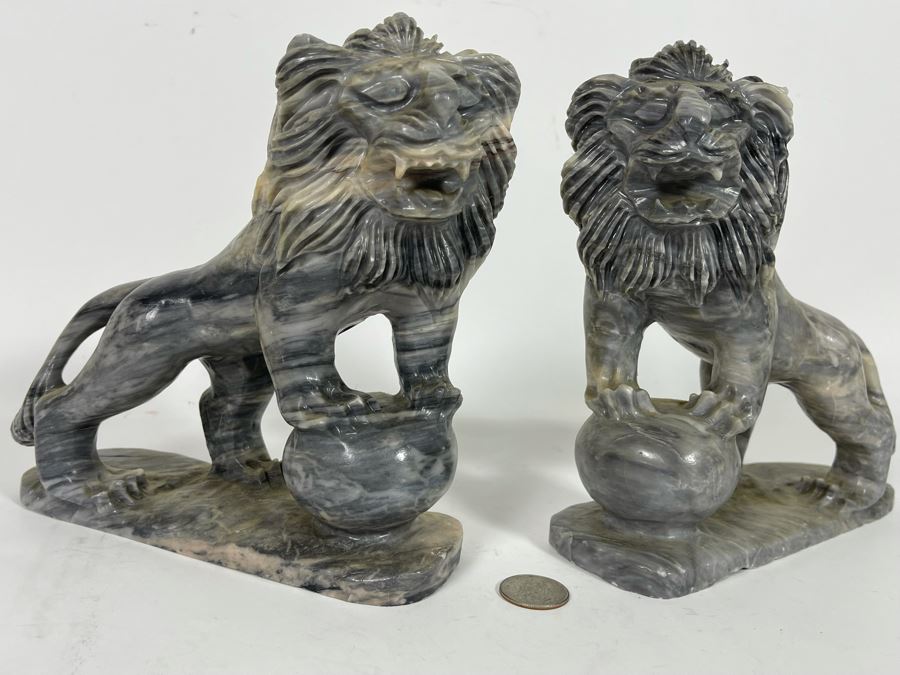 Pair Of Carved Stone Foo Dogs From Da Nang Vietnam (China Beach) 7W X 2.5D X 7.5H [Photo 5]