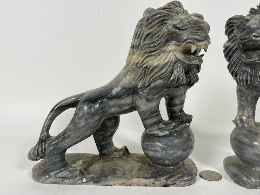 Pair Of Carved Stone Foo Dogs From Da Nang Vietnam (China Beach) 7W X 2.5D X 7.5H [Photo 14]