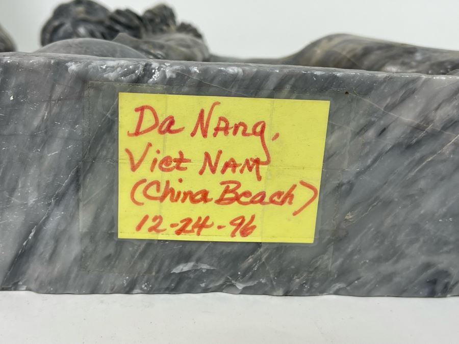 Pair Of Carved Stone Foo Dogs From Da Nang Vietnam (China Beach) 7W X 2.5D X 7.5H [Photo 18]