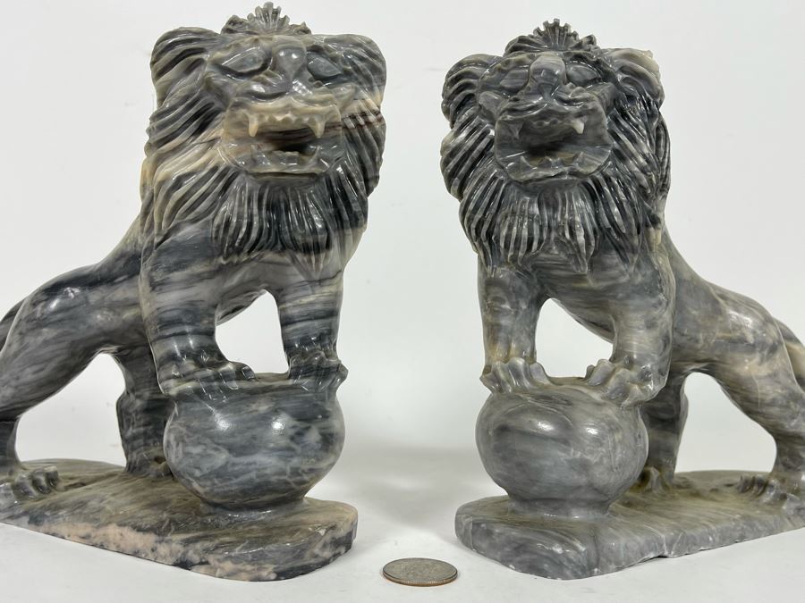 Pair Of Carved Stone Foo Dogs From Da Nang Vietnam (China Beach) 7W X 2.5D X 7.5H [Photo 7]