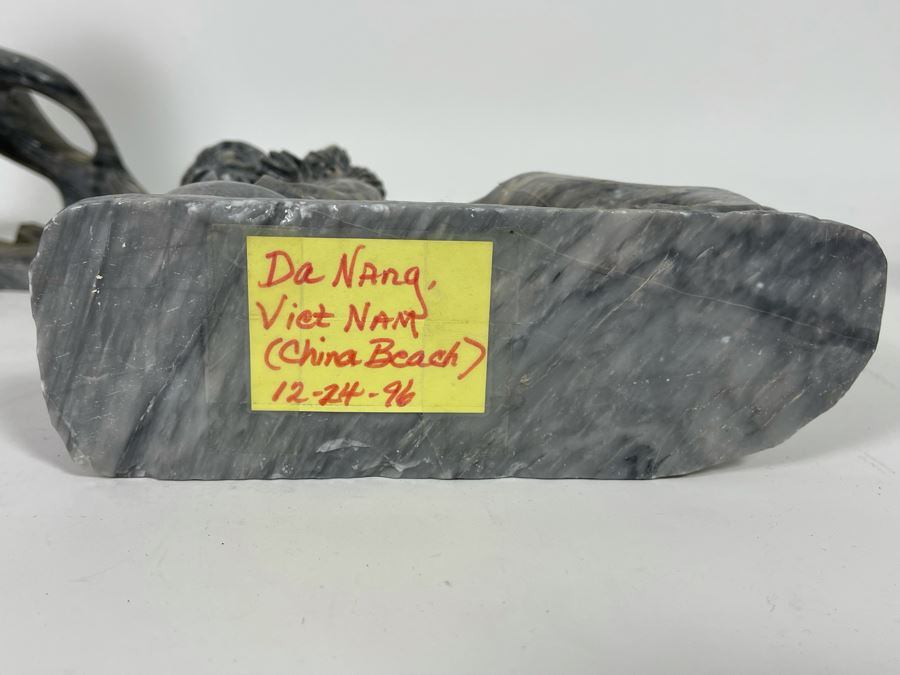 Pair Of Carved Stone Foo Dogs From Da Nang Vietnam (China Beach) 7W X 2.5D X 7.5H [Photo 17]