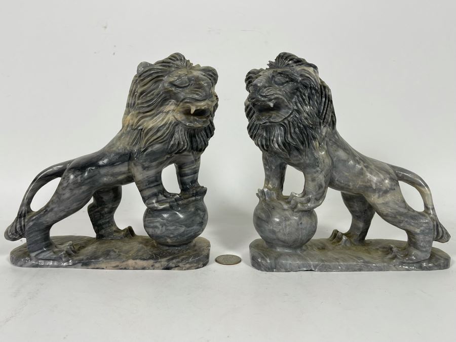 Pair Of Carved Stone Foo Dogs From Da Nang Vietnam (China Beach) 7W X 2.5D X 7.5H [Photo 13]