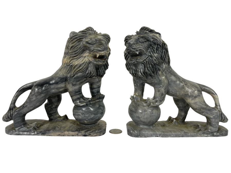 Pair Of Carved Stone Foo Dogs From Da Nang Vietnam (China Beach) 7W X 2.5D X 7.5H [Photo 2]
