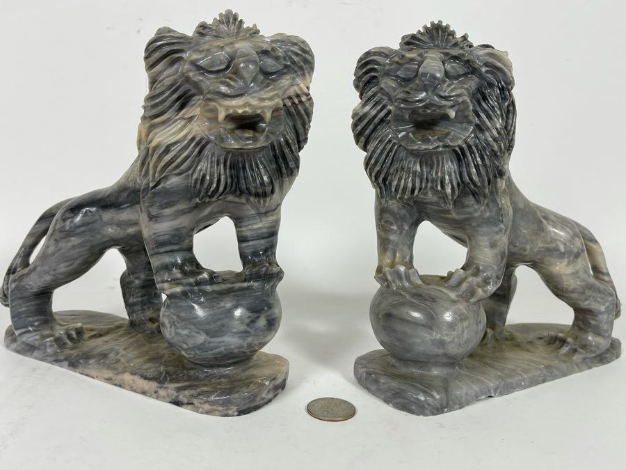 Pair Of Carved Stone Foo Dogs From Da Nang Vietnam (China Beach) 7W X 2.5D X 7.5H [Photo 6]