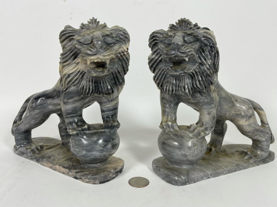 Pair Of Carved Stone Foo Dogs From Da Nang Vietnam (China Beach) 7W X 2.5D X 7.5H [Photo 3]