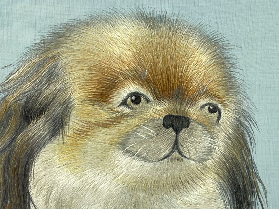 Vintage Chinese Double-Sided Silk Suzhou Embroidery Of Shih Tzu Dog Breed Signed With Wooden Frame 6W X 12H [Photo 10]