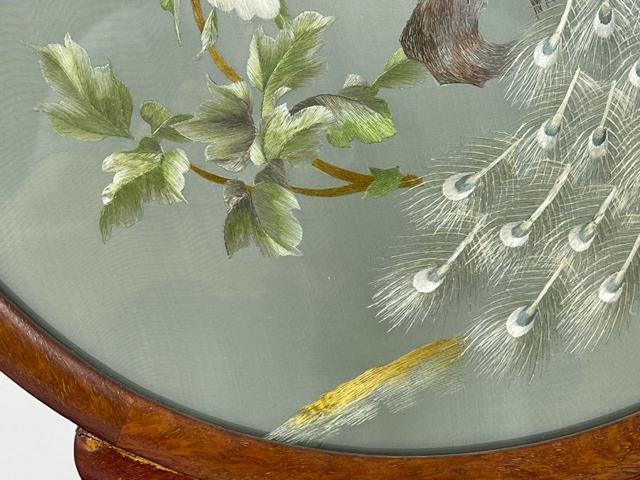Vintage Chinese Double-Sided Silk Suzhou Embroidery Of Peacock Signed With Wooden Frame 10W X 18H [Photo 9]