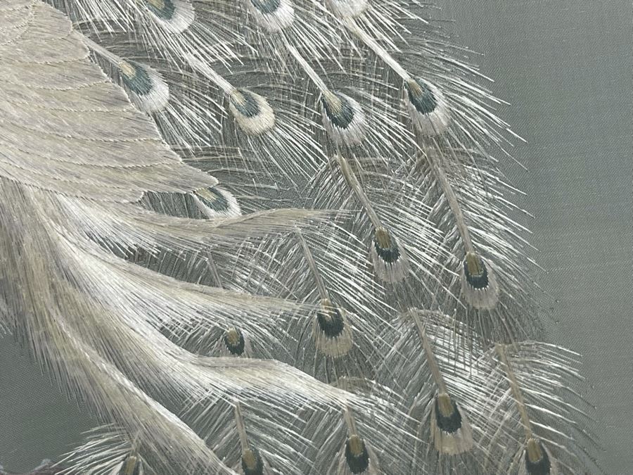 Vintage Chinese Double-Sided Silk Suzhou Embroidery Of Peacock Signed With Wooden Frame 10W X 18H [Photo 11]