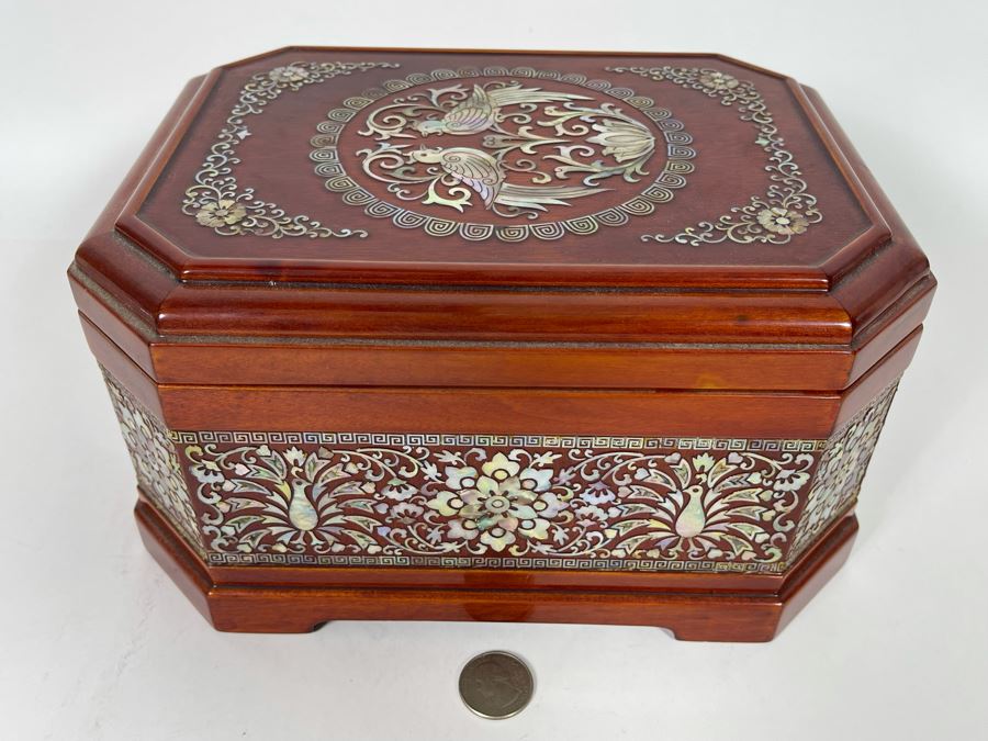 Vintage Korean Mother Of Pearl Inlay Jewelry Box With Folding Mirror ...