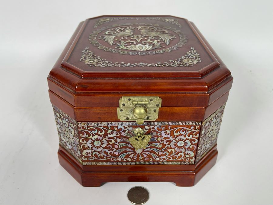 Vintage Korean Mother Of Pearl Inlay Jewelry Box With Folding Mirror ...