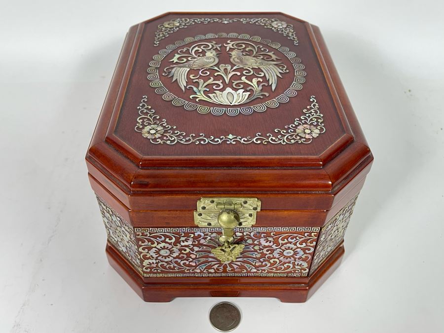 Vintage Korean Mother Of Pearl Inlay Jewelry Box With Folding Mirror ...