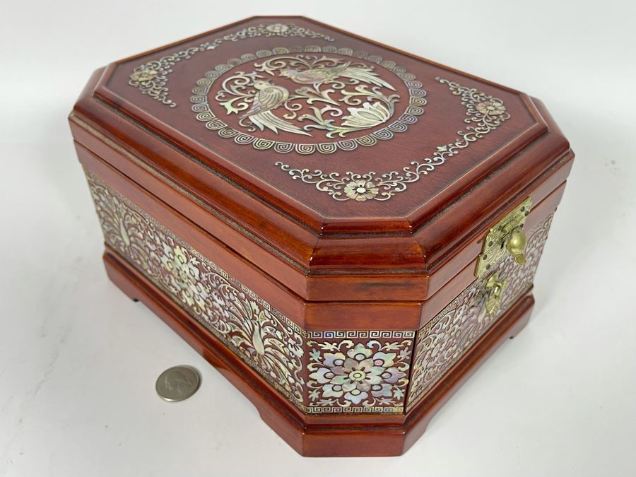 Vintage Korean Mother Of Pearl Inlay Jewelry Box With Folding Mirror ...