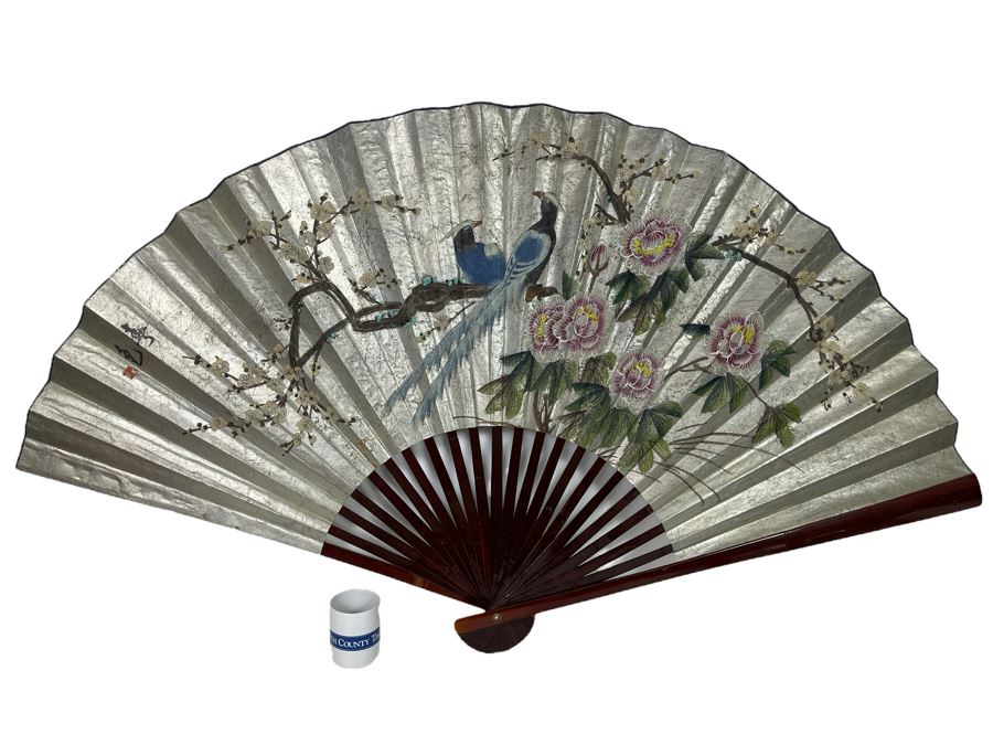Large Hand Painted Chinese Fan 64W X 35H [Photo 1]