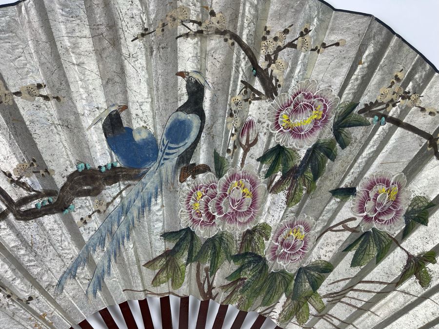 Large Hand Painted Chinese Fan 64W X 35H [Photo 5]