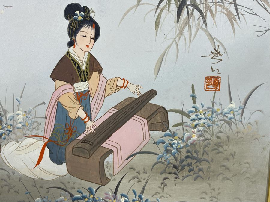 Vintage Original Signed Japanese Painting With Bamboo Frame 23 X 27 [Photo 6]