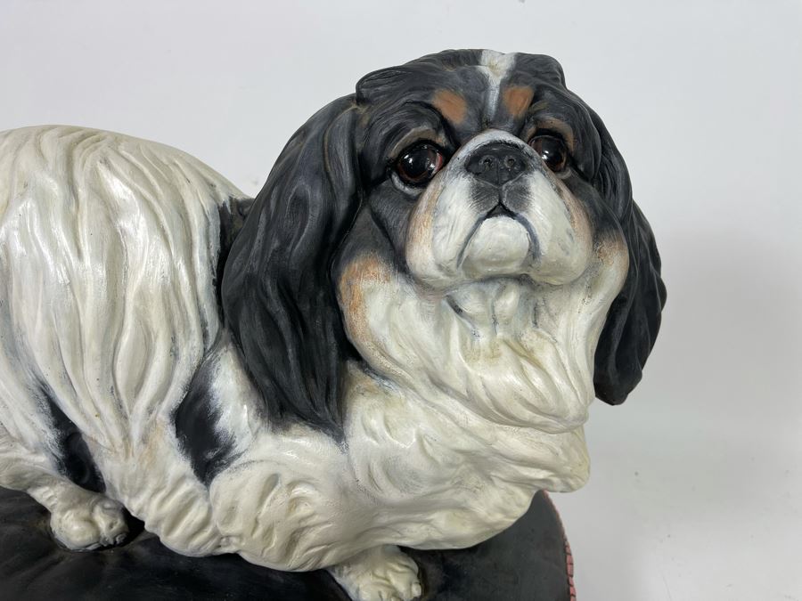 Large Heavy Custom Hand Painted Shih Tzu Dog Breed Sculpture Signed Pandora 1989 16W X 12D X 15H [Photo 5]