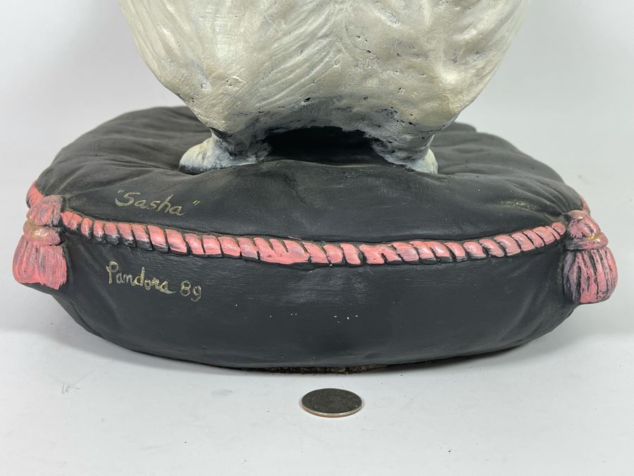 Large Heavy Custom Hand Painted Shih Tzu Dog Breed Sculpture Signed Pandora 1989 16W X 12D X 15H [Photo 8]