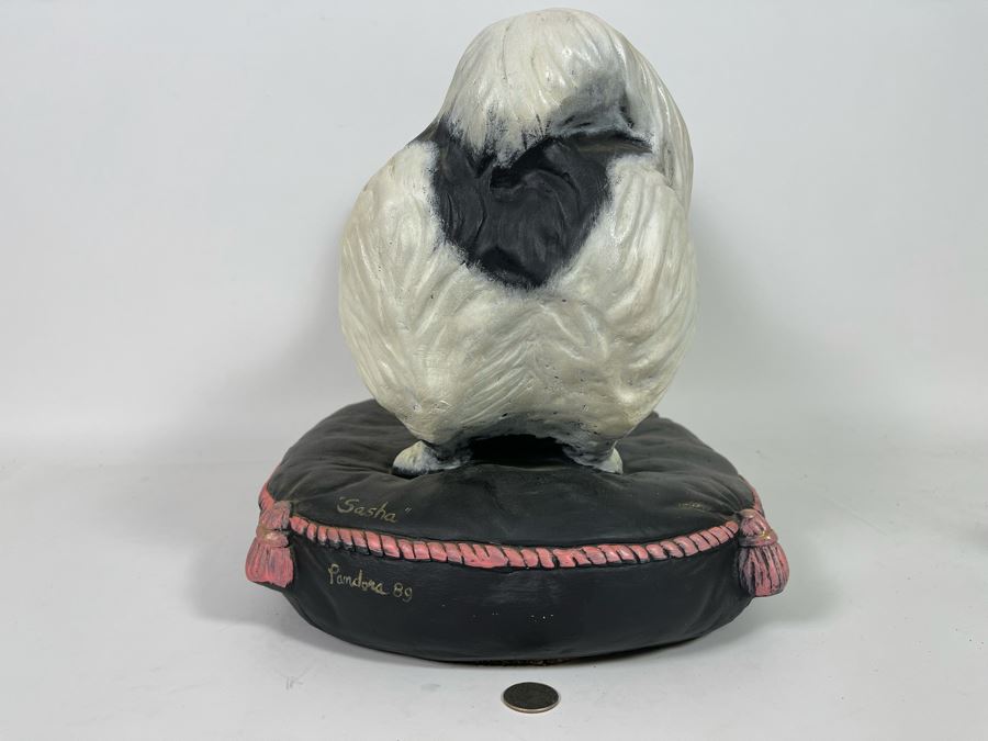 Large Heavy Custom Hand Painted Shih Tzu Dog Breed Sculpture Signed Pandora 1989 16W X 12D X 15H [Photo 9]