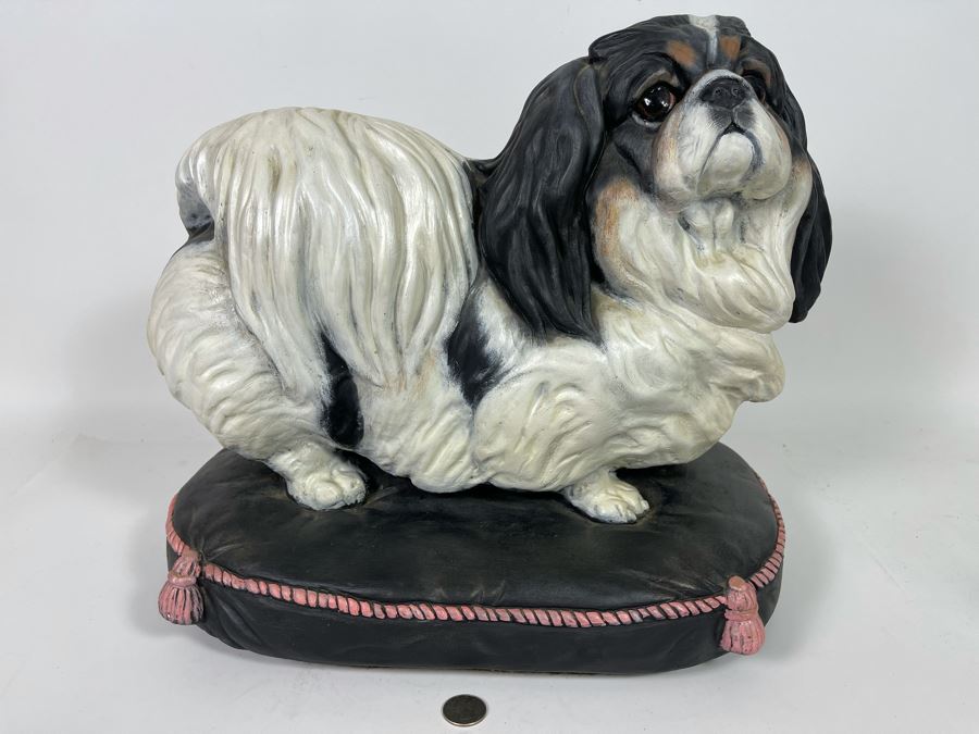 Large Heavy Custom Hand Painted Shih Tzu Dog Breed Sculpture Signed Pandora 1989 16W X 12D X 15H [Photo 3]