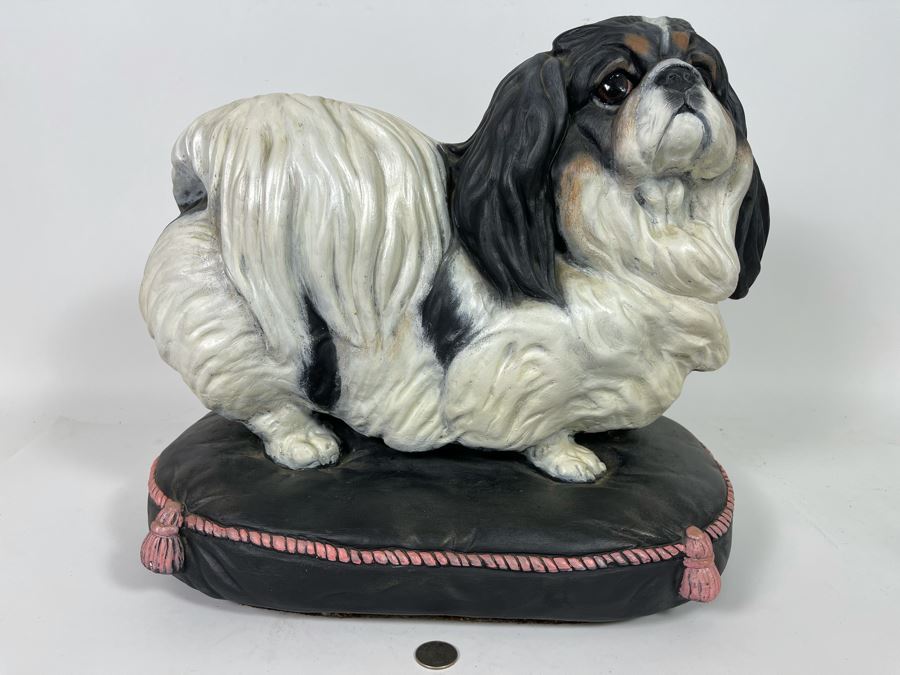 Large Heavy Custom Hand Painted Shih Tzu Dog Breed Sculpture Signed Pandora 1989 16W X 12D X 15H [Photo 2]