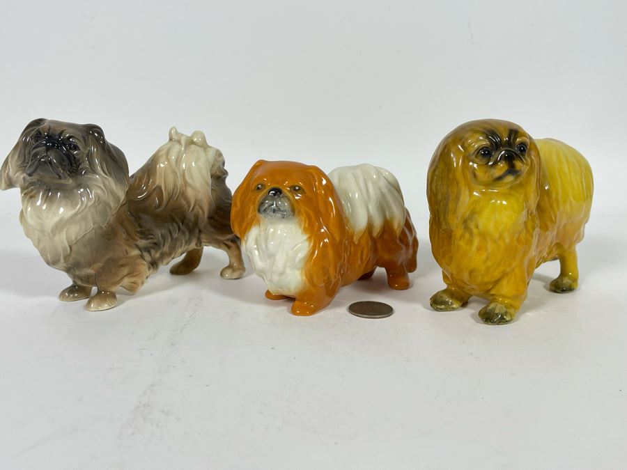 Three Vintage Small Shih Tzu Dog Breed Figurines One Is The Mortens