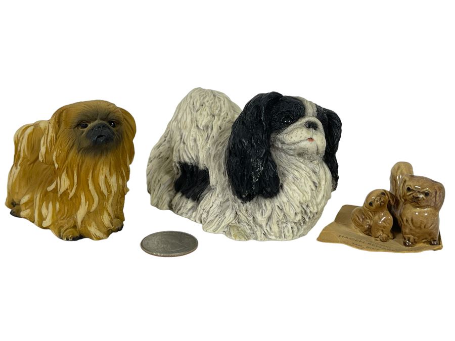 Pair Of Italian Shih Tzu Dog Breed Sculptures 2.5H And Hagen-Renaker Dog Mini Figurines