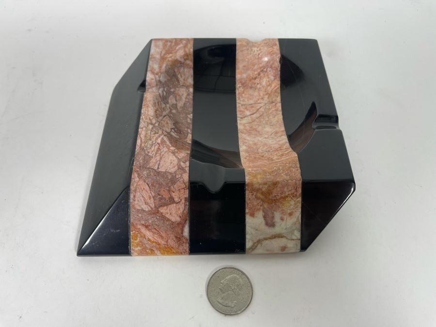 Vintage Art Deco Carved Stone Ashtray 6W [Photo 2]