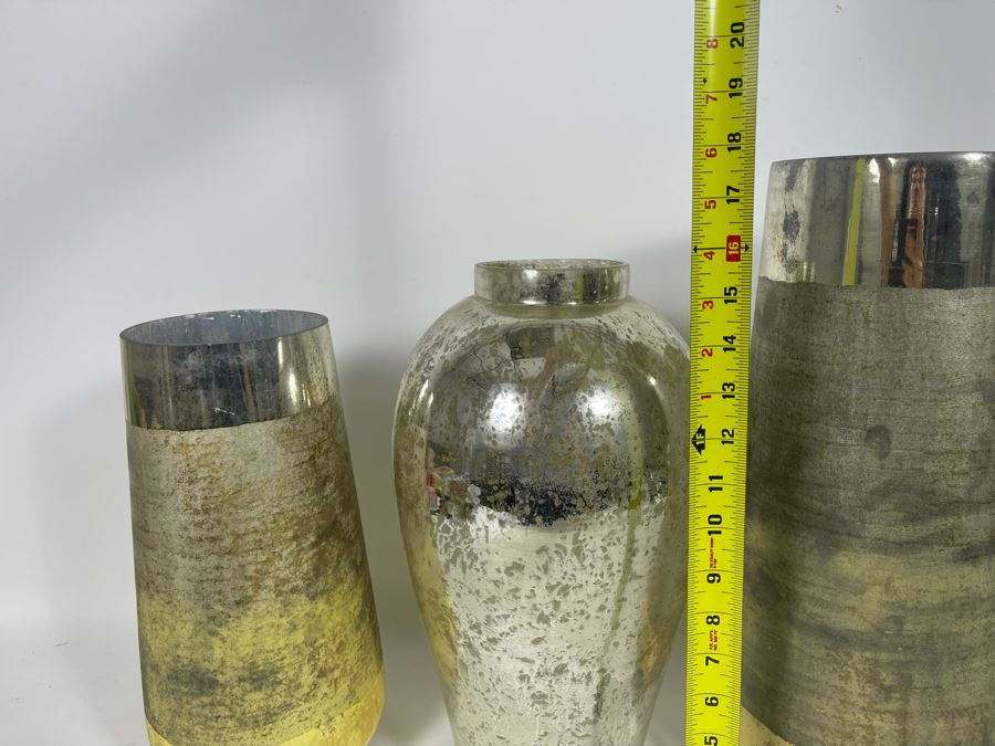 Three Silver And Gold Tone Vases Largest Is 18H [Photo 5]