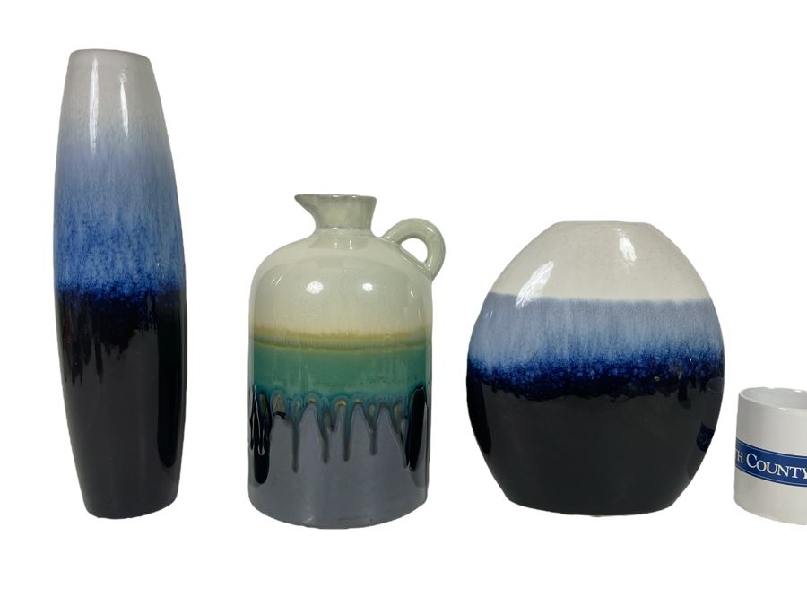 Two Glazed Vases And Jug With Handle [Photo 1]