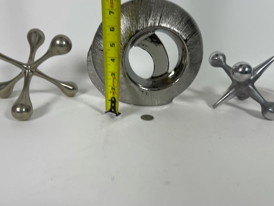 Silver Tone Home Decor Lot Featuring Two Metal Jacks And Silver Ceramic Sculpture [Photo 9]