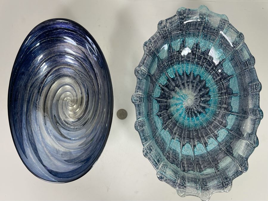 Pair Of Blue Tone Glass Bowls 13 And 15W [Photo 2]