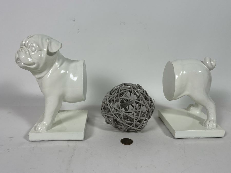 Unique White 2024 Pug Bookends