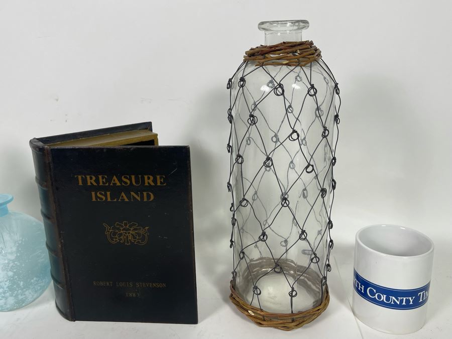 Nautical Home Decor Lot Featuring Glass Bottles And Treasure Island Faux Book Safe [Photo 8]
