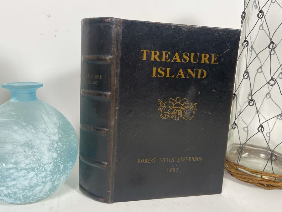 Nautical Home Decor Lot Featuring Glass Bottles And Treasure Island Faux Book Safe [Photo 7]