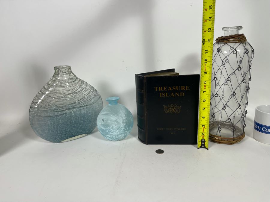 Nautical Home Decor Lot Featuring Glass Bottles And Treasure Island Faux Book Safe [Photo 11]