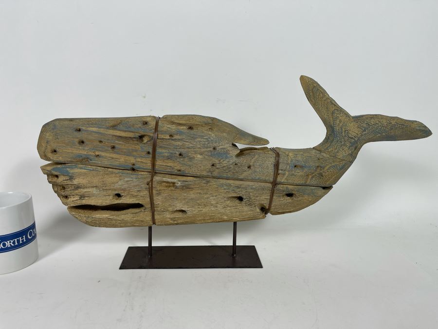 Wooden And Metal Whale Sculpture 21.5”L [Photo 3]