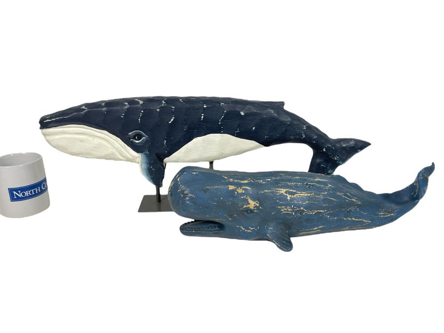 Pair Of Decorative Whale Sculptures 24”L [Photo 1]