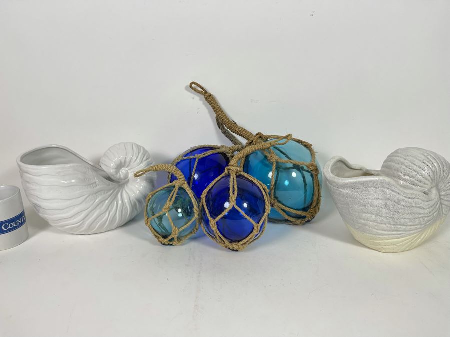 Decorative Glass Fishing Floats And Pair Of Faux Nautilus Shells [Photo 3]