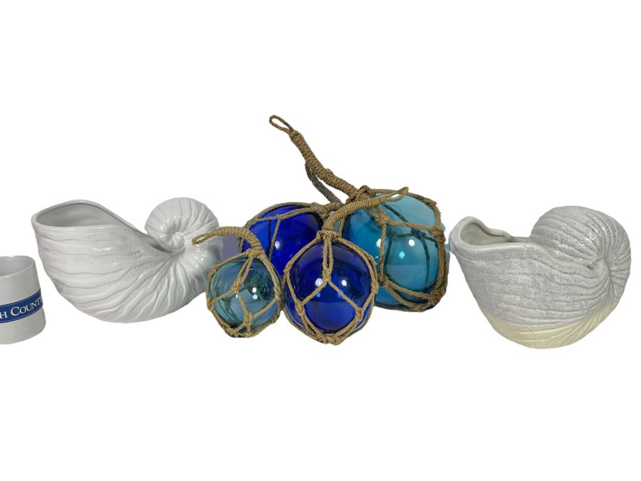 Decorative Glass Fishing Floats And Pair Of Faux Nautilus Shells [Photo 1]