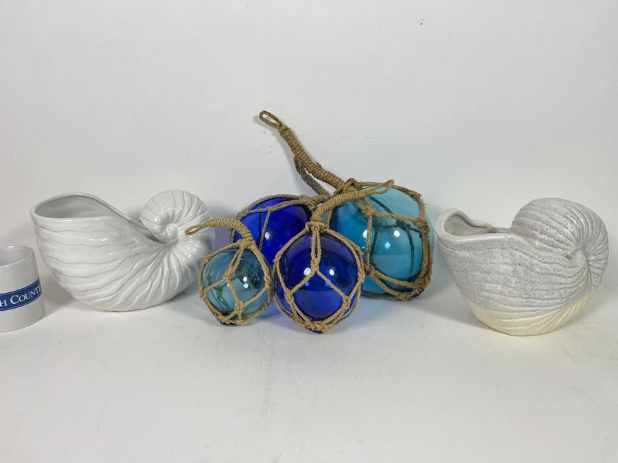 Decorative Glass Fishing Floats And Pair Of Faux Nautilus Shells [Photo 4]