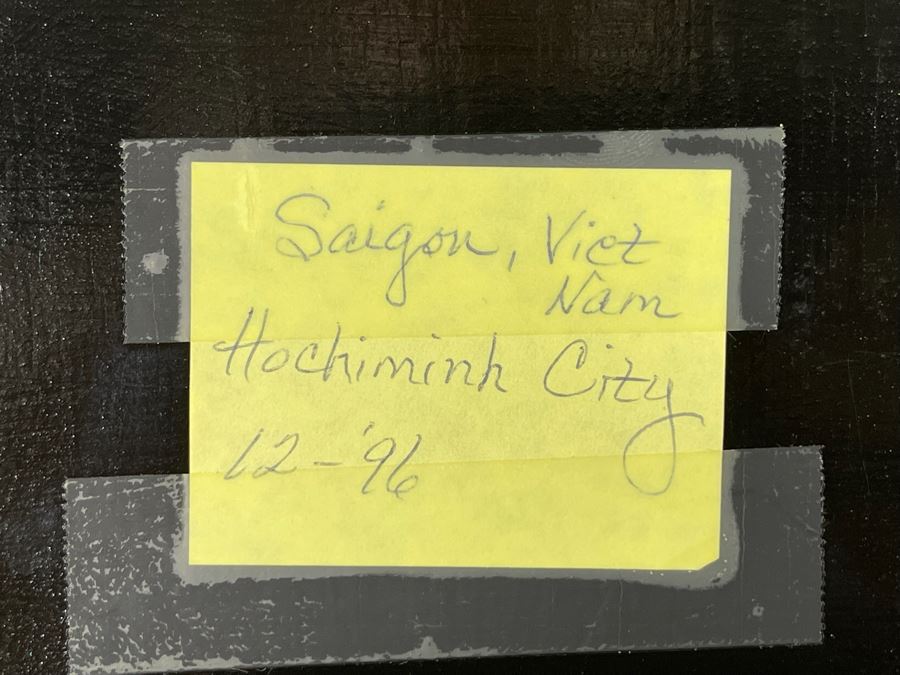 Vintage Mother Of Pearl Inlay Peacock Painting From Saigon, Vietnam Ho Chi Minh City With Brass Stand 15.5W X 23H [Photo 7]