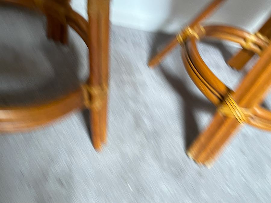 Pair Of Ratana Rattan Swivel Bar Stools 25H Seat [Photo 7]