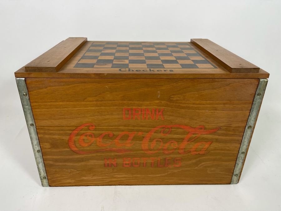 Coca-Cola Wooden Box With Checkerboard Top 18W X 12D X 11H [Photo 3]