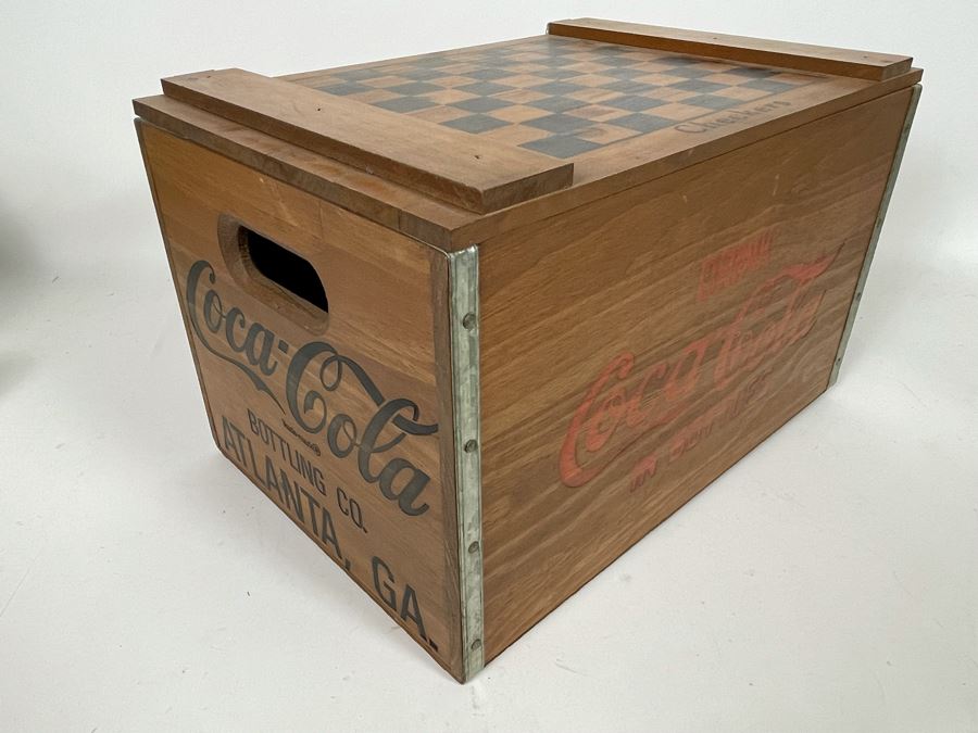 Coca-Cola Wooden Box With Checkerboard Top 18W X 12D X 11H [Photo 5]